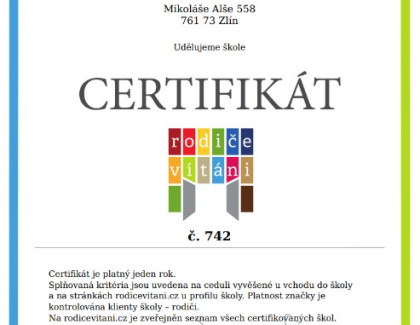 Rodiče vítání - certifikace